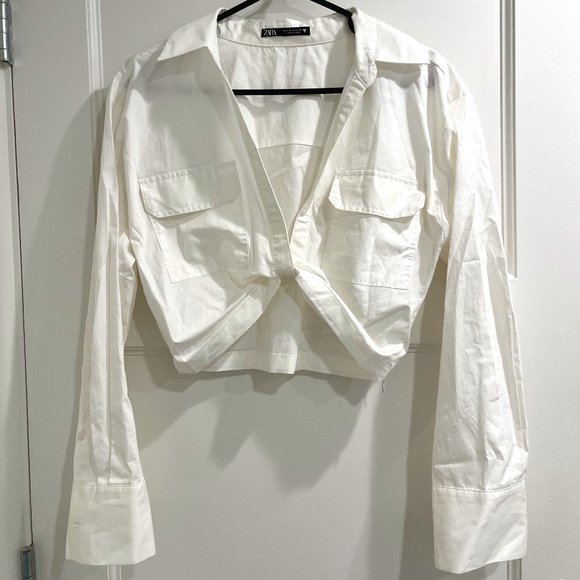 NWOT Zara cropped front twist white shirt - Picture 3 of 8
